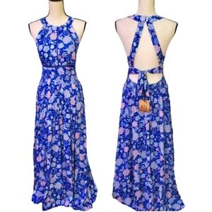 Abel The Label Anthropologie Bluebell Floral Halter Maxi Backless Tie Dress S